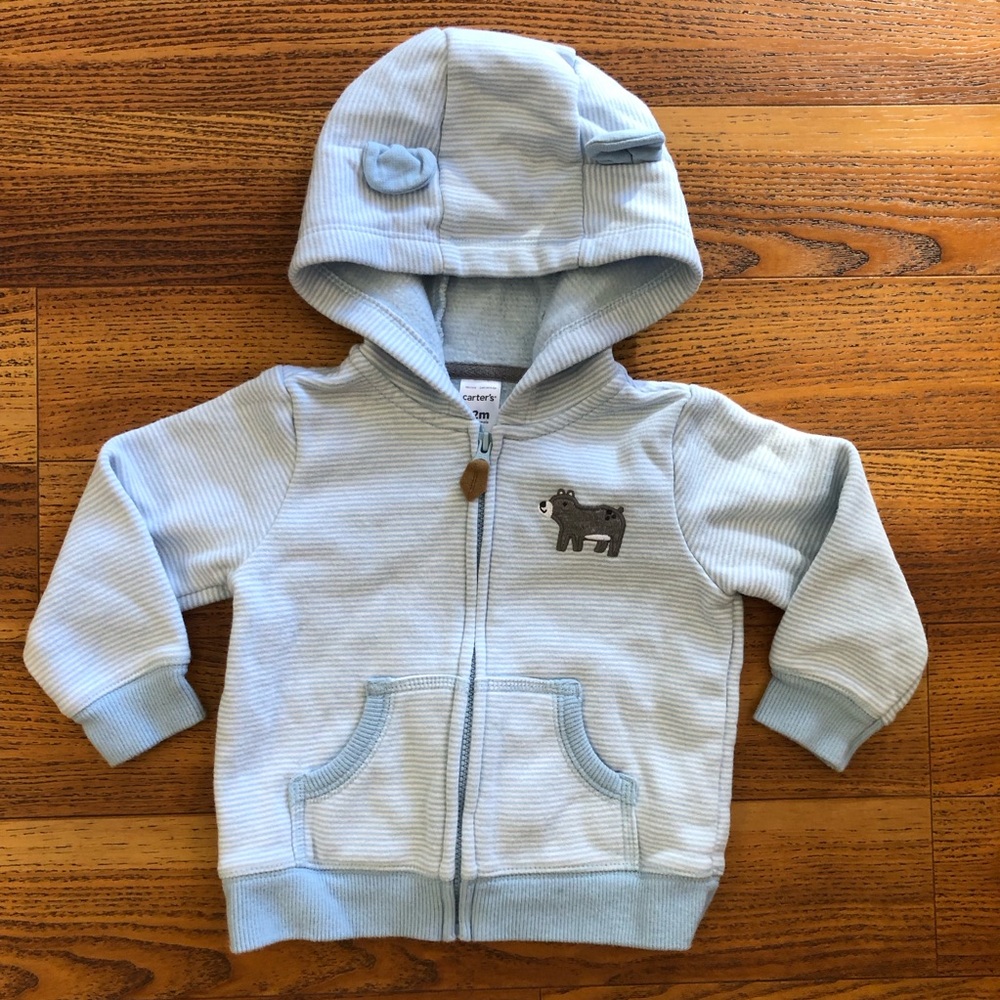 Carter's Light Blue Hoodie with Bear Design 12 months